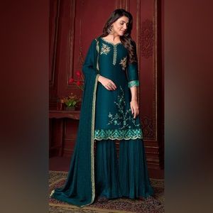 silk embroidered and handwork fully stitched salwar set